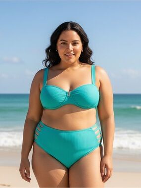 Time and Tru Teal Ribbed Swim Bikini Set
